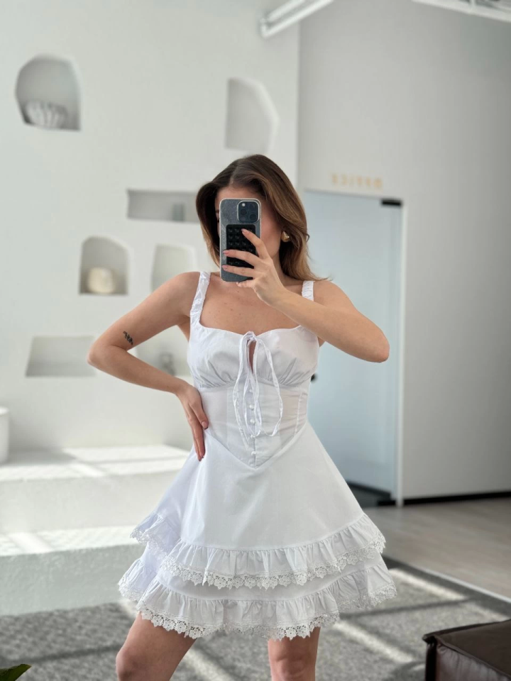 Mini Askılı Elbise - Beyaz