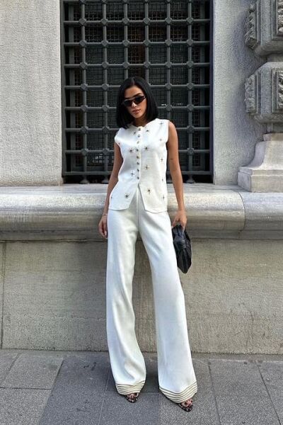 Paulo Gold Düğmeli Yelek Pantolon Takım 9976