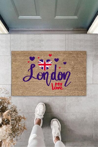 Dijital Baskı Kahverengi London My Love Paspas K-3154