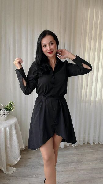 Kadın Uzun Kollu ön Kısım Kısım Arka Kısım Uzun Trikoton Gömlek Elbise