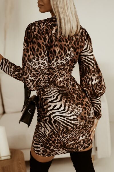 Kadın Uzun Kollu Kruvaze Yaka Mikro Elbise