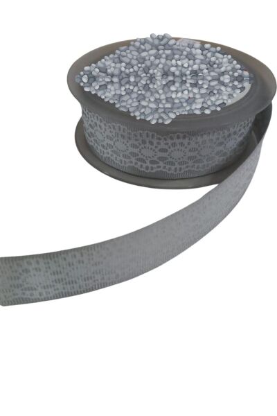 Tafta Dantel Görünümlü Kurdele Gri 25 mm 10 Metre