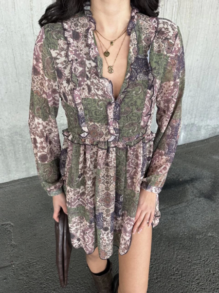 Içi Astarlı Şifon Elbise - Desenli