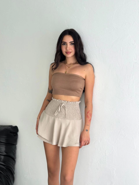 Ayrobin Şortlu Etek - Bej