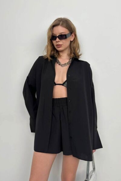 Oversize Gömlek Büzgülü Şort Takım