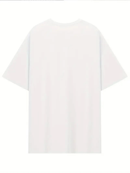 Baskılı Oversize Bisiklet Yaka T-shirt - Beyaz