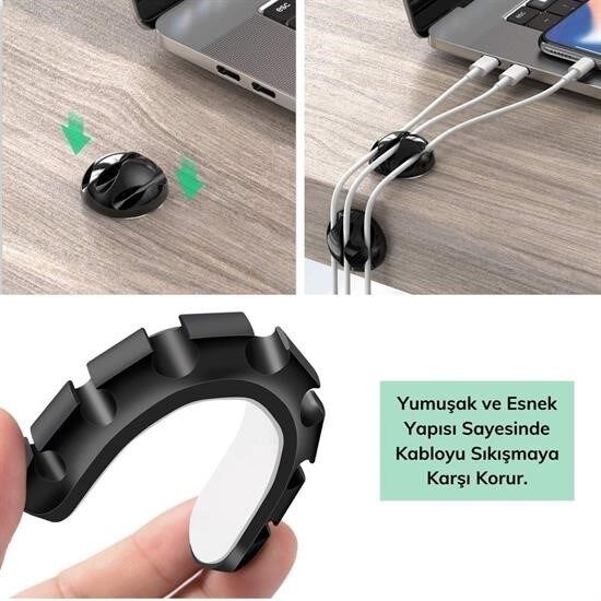 BUFFER® Çok Amaçlı Kablo Tutucu Akrilik Güçlü Yapışkanlı Organizer Düzenleyici 16 Parça Set Kolay Ku
