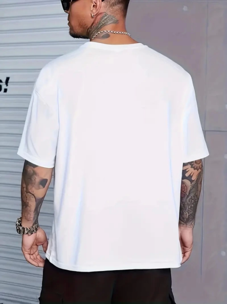 Baskılı Oversize Bisiklet Yaka T-shirt - Beyaz