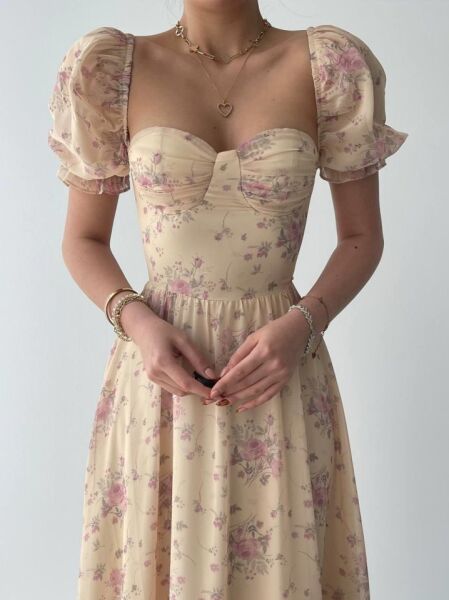 ŞİFON KUMAŞ DİJİTAL DESEN BASKILI ELBİSE