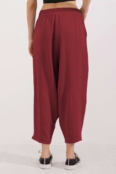 6591 Dokuma Şalvar Pantolon - Bordo