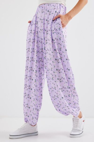 6665 Desenli Şalvar Pantolon - Lila
