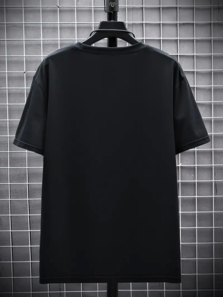 Baskılı Oversize Bisiklet Yaka T-shirt - Siyah