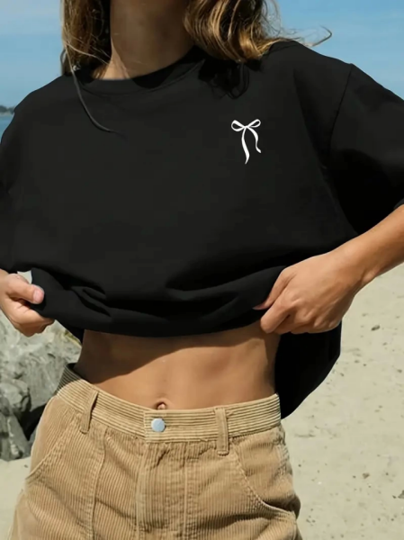 Fiyonk Baskılı Siyah Oversize Unisex T-shirt- Siyah
