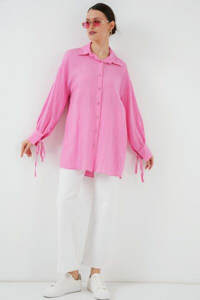 Oversize Bağcıklı Gömlek 5954 - Pembe