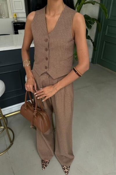 Yelek Ve Pantolon Çizgili Double Takım 10017