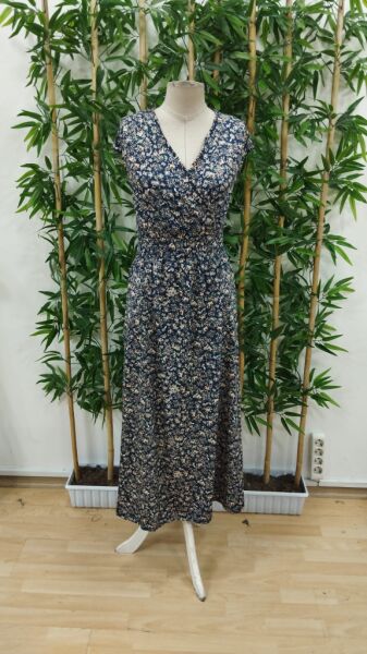 Kadın Kısa Kollu Kruvaze Yakalı çiçek Desenli Belden Lastikli Süprem Uzun Elbise