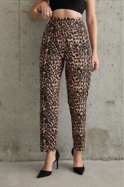 Leopar Desenli Kumaş Pantolon