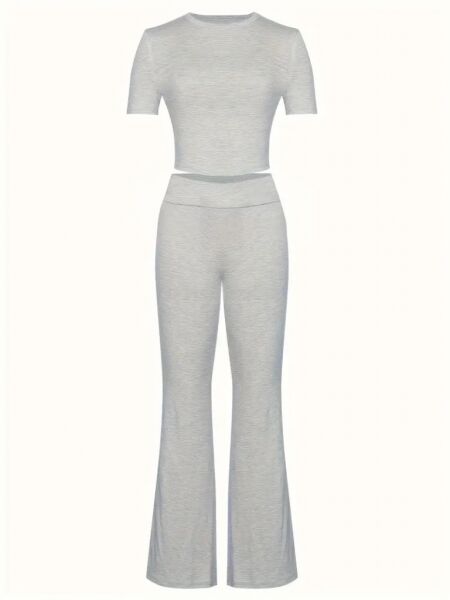 Kadın Kısa Kollu Bisiklet Yaka Alt Ispanyol Paça Viskon Ikili Takım