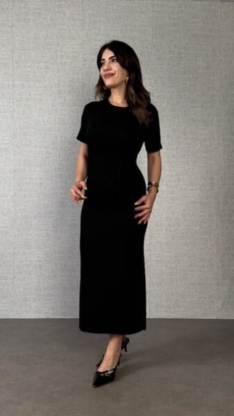 Kadın Kısa Kollu Bisiklet Yaka Yandan Bağlamalı Viskon Iki Iplik Elbise