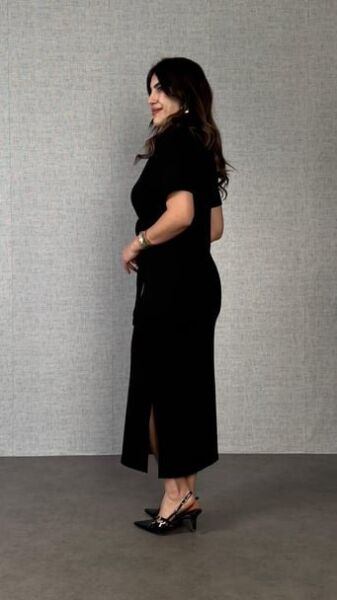 Kadın Kısa Kollu Bisiklet Yaka Yandan Bağlamalı Viskon Iki Iplik Elbise