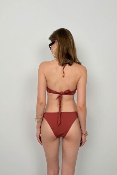 Straplez Boyun Bağlamalı Bikini Takım