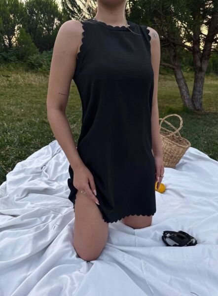 Kadın Keten Kumaş Kolsuz Mini Boy Elbise