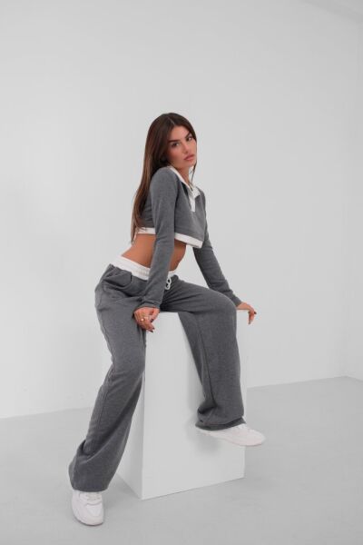Polo Yaka Garnili Crop Sweatshirt