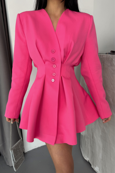 CEKET ELBİSE PENS DETAYLI - Pembe