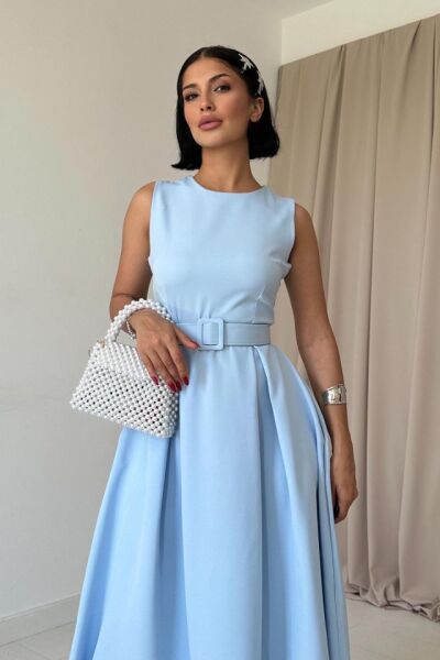 Bebe Mavi Halter Yaka Kloş Elbise