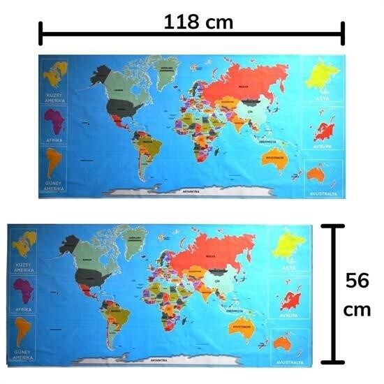 BUFFER® RenkliAtlas DünyaHaritası Manyetik Yapıştırıcı Gerektirmeyen Duvar Stickerı 118 CM * 56 CM