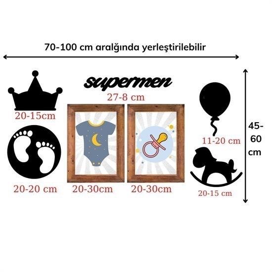 BUFFER® DECO103 Supermen Dekoratif Duvar Süsü Tablo Aksesuar Ahşap Tasarım Hediye Pano Sticker Seti