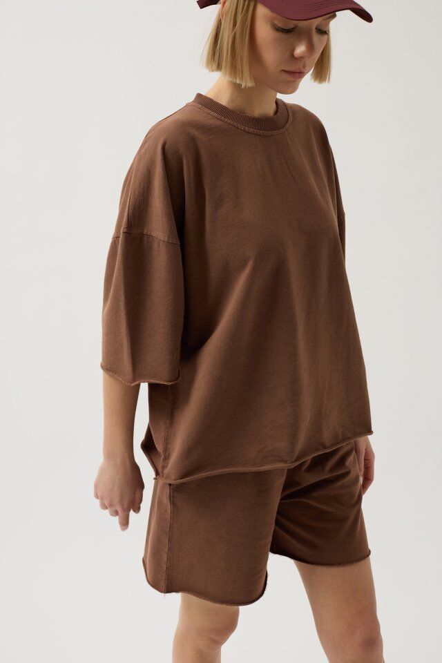 Oversize Lazer Kesim Bisiklet Yaka T-Shirt