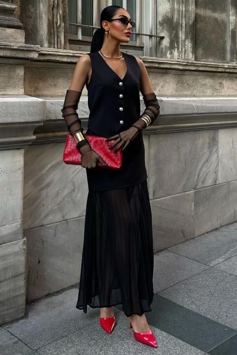 Yelek Ve Pilise Etekli Premium Takım 10096