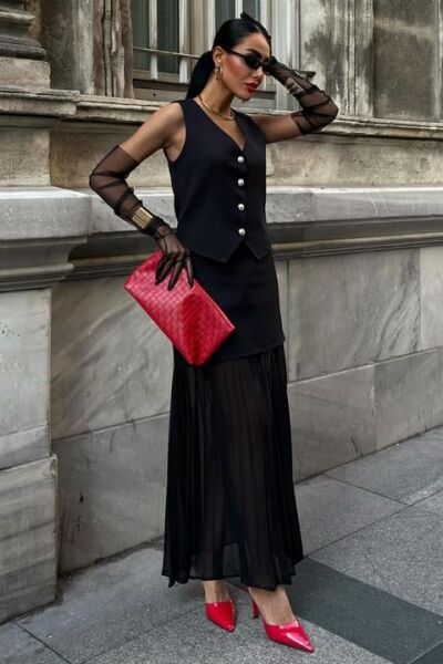 Yelek Ve Pilise Etekli Premium Takım 10096