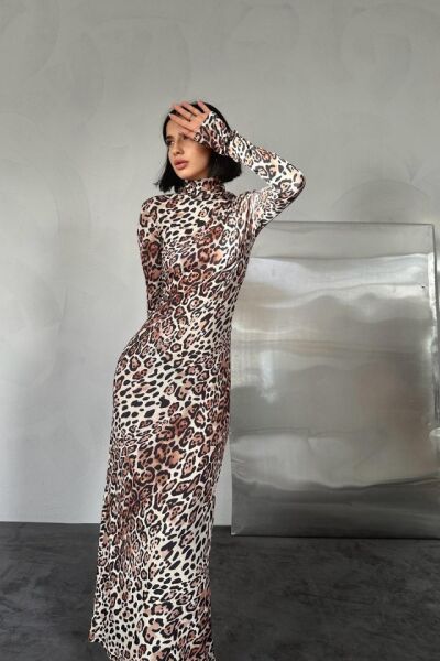 Leopar Desenli Elbise
