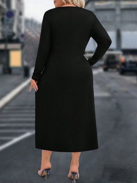 Kadın Uzun Kollu çiçek Baskılı Midi Mikro Elbise