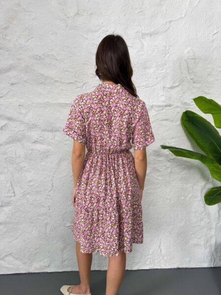 Baskılı Keten Elbise - Lila