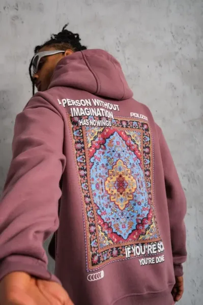Erkek Kilim Desen Kapüşonlu Sweat - Gül Kurusu