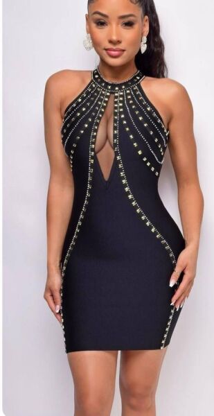 Kadın Dalgıç Kumaş Taş Detaylı Mini Boy Elbise