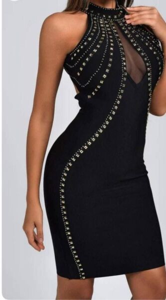 Kadın Dalgıç Kumaş Taş Detaylı Mini Boy Elbise