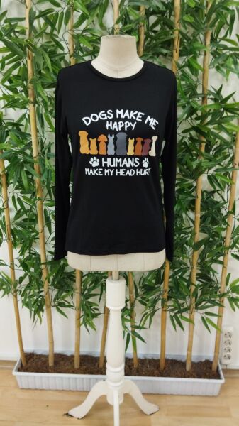 Kadın Uzun Kollu Bisiklet Yaka Köpek Resimli Viskon Bluz