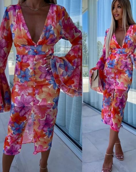 Kadın Göğüs Dekolteli Kolları Volan Detay Astarlı Tül Elbise