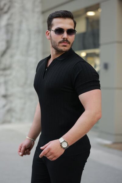 Erkek Fermuar Yakalı Kısa Kollu Tişört