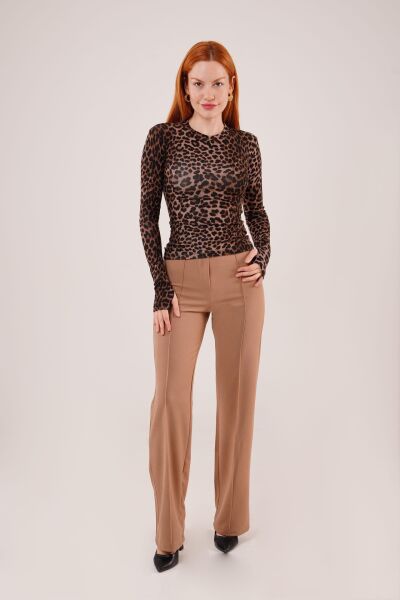 Leopar Desen Basic Bluz