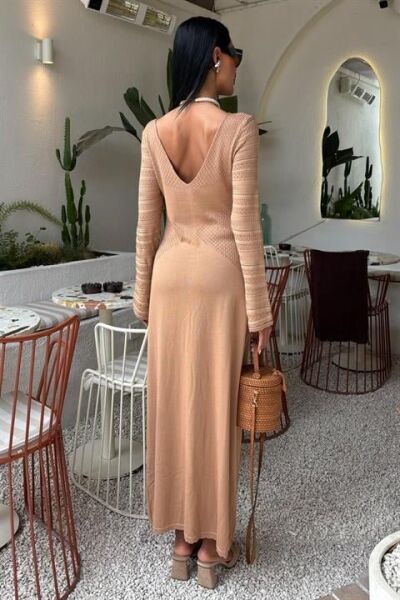 Ajur Detaylı Bisiklet Yaka Triko Elbise 2861