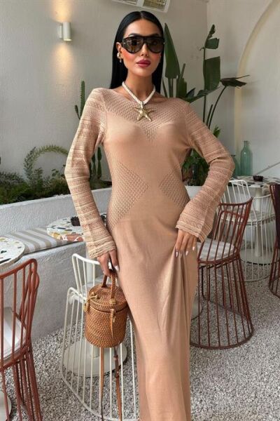 Ajur Detaylı Bisiklet Yaka Triko Elbise 2861