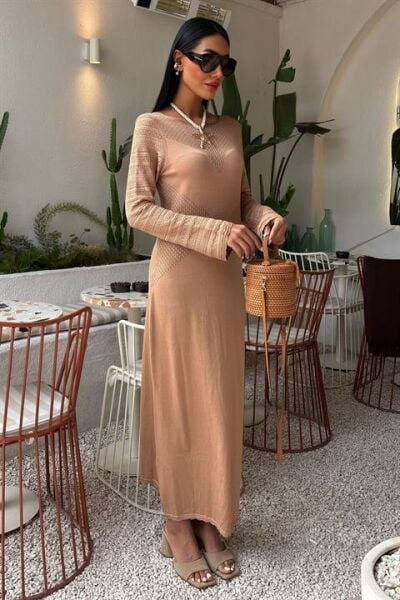 Ajur Detaylı Bisiklet Yaka Triko Elbise 2861