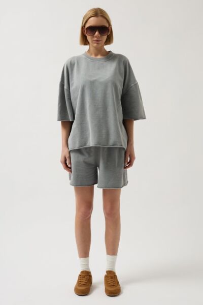 Oversize Lazer Kesim Bisiklet Yaka T-Shirt