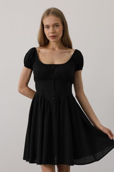 Beli Korseli Mini Elbise - Siyah
