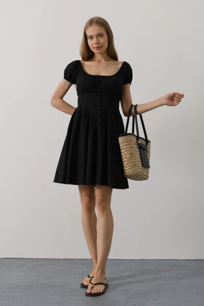 Beli Korseli Mini Elbise - Siyah